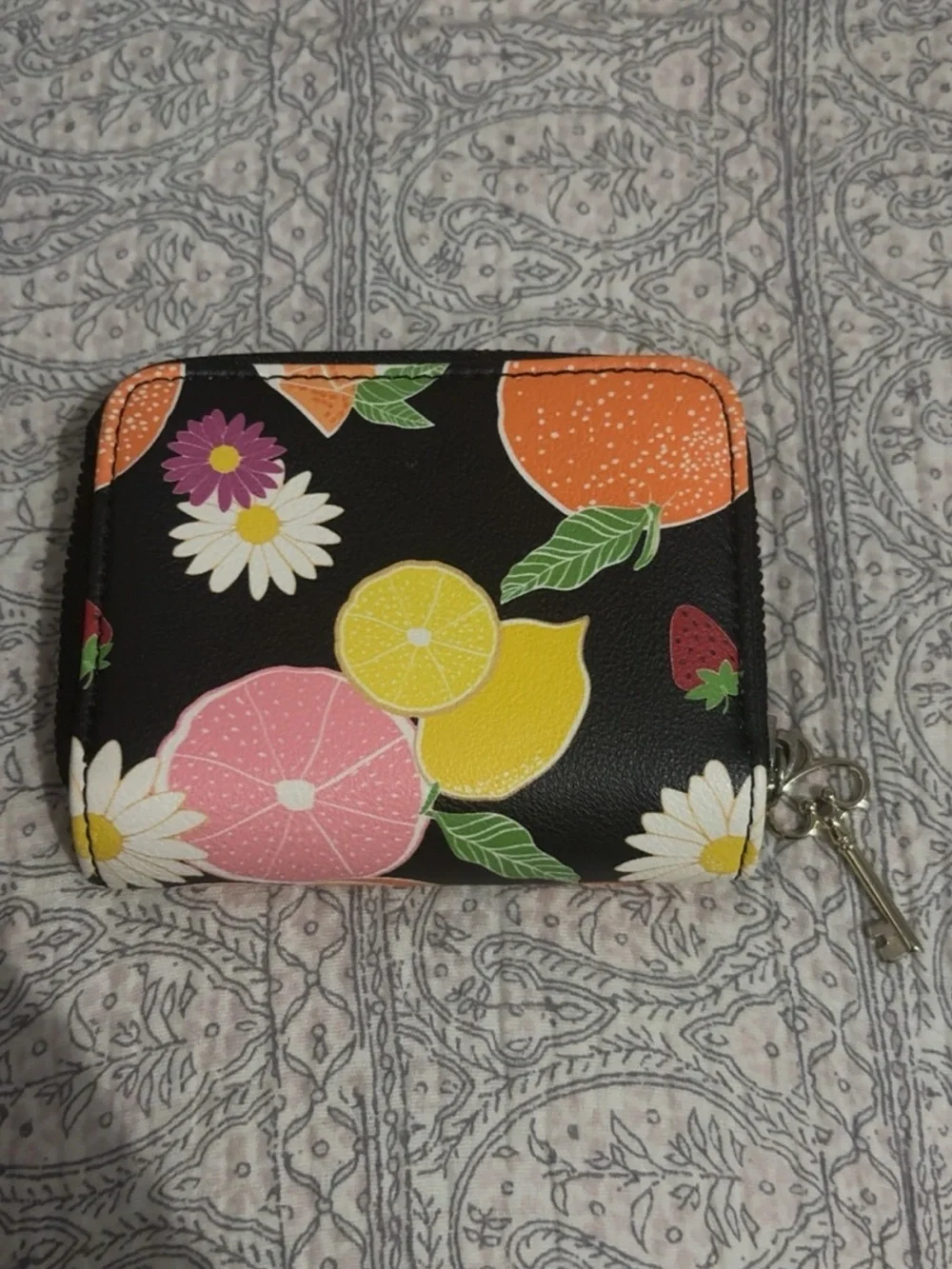 Juicy CoutureCrown Accent Black Wallet with Orange & Floral Print